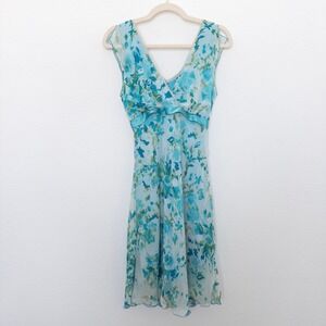 VTG Y2K Wrapper‎ Womens Dress XS Blue Floral Chiffon Midi Boho Cottage Coquette